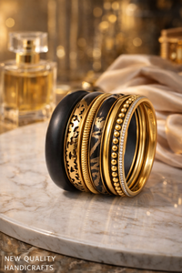 Premium Black <b>Gold</b> <b>Bangle</b> <b>Set</b> – Resin & Alloy Stack Bracelets with Rhinestones for Women, Trendy Fashion Jewelry Wholesale - Product Image 2