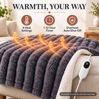 Plaid chauffant 50*60 pouces en fausse fourrure de lapin, double couche, 9 niveaux de chauffage, protection contre la surchauffe, lavable