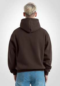 Sweat-shirts à capuche marron zippés pour hommes, 100 % coton molletonné épais, coupe oversize, épaules tombantes, logo personnalisé, directement de l'usine - Product Image 4