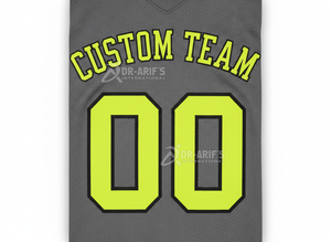Ensemble de maillots de football américain personnalisés pour équipe, gris et jaune fluo, sublimés, col en V, manches courtes, maille respirante, pour adulte - Product Image 5