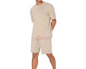 Ensemble t-shirt à col rond surdimensionné en coton biologique personnalisé pour hommes, ensemble short et survêtement d'été en tricot de haute qualité pour hommes - Product Image 4