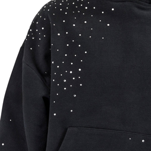 Sudadera con Capucha Unisex, Forrada, con Apliques Bordados y Pedrería, de Felpa Negra, 100% Mezcla de Algodón, Talla Grande, para Invierno - Product Image 6