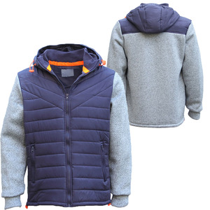 Men's Hooded Fleece Jacket Gray with Navy Blue <b>Padded</b> Hood Windproof Winter Casual Pullover Thick Polyester Shell Regular Fit - Product Image 5