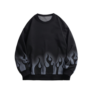 Sweat-shirt à capuche personnalisé avec logo imprimé flamme noire, col rond surdimensionné pour homme, vêtement décontracté d'automne, tricoté en polyester - Product Image 2