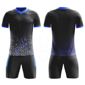 Men's Black Blue Sublimated Soccer Jersey Shorts Set V-Neck Short Sleeve Moisture Wicking All Seasons Athletic Wear - Product Image 6