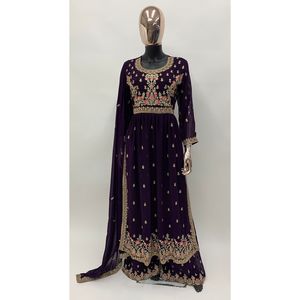 แฟชั่นผ้าจอร์เจียปักลายวังด้วยไวน์ dupatta - Product Image 3