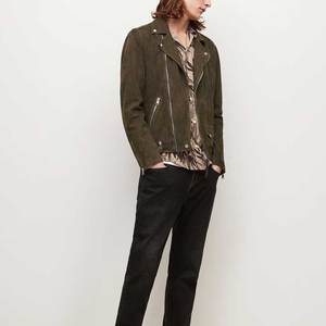 Men's Olive <b>Suede</b> Moto <b>Jacket</b> With Zipper Closure Turn-down Collar Regular Fit Autumn Style <b>Suede</b> Leather <b>Jacket</b> - Product Image 5