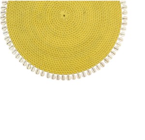 Coastal Style Woven Rattan <b>Placemat</b> <b>Round</b> Tablemat Non Slip Straw Coaster Heat Insulation Hot Pad Yellow Shell Home Dining Deco - Product Image 2