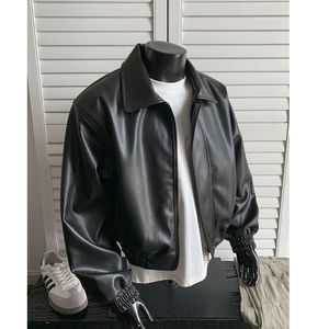 Chaqueta de cuero retro americana unisex, chaqueta formal de moda, corte ajustado, cuello alto, chaqueta de PU, chaqueta de motociclista con cremallera para hombre. - Product Image 6