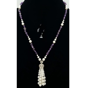 Collier pendentif Mala en laiton plaqué argent de qualité supérieure, perles de nacre, pour femme, bijoux tendance pour mariage - Product Image 1