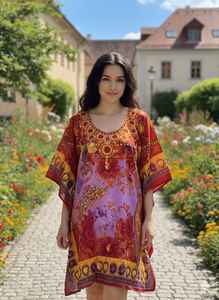 新トレンド高級コルカスタイルリバーシブルパーティーウィンターサマースプリングプレミアム竹繊維モスリンプリント女性用カフタン - Product Image 4