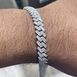 Bracelet cubain en moissanite pour femme, en argent sterling 925 plaqué or 14 carats, 15 mm, sur mesure, style hip-hop glacé, massif - Product Image 3