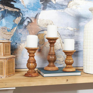 Juego de portavelas de madera de mango sostenible al por mayor de 3 soportes de portavelas de madera vintage de alta calidad venta directa de fábrica - Product Image 6
