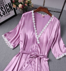 Ensemble de robe de chambre pour femme avec dentelle, col en V, chemise de nuit et peignoir à manches courtes, longueur genou - Product Image 6