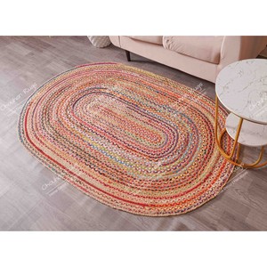 Oval Braided Jute Area Rug Striped Bohemian Style Flat Pile Non-Slip Living Room Decor - Product Image 4