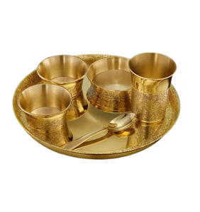 Traditional Eco-Friendly Gold Shiny Polished Copper Thali <b>Set</b> for Hotel Dining Services Multiple <b>Serving</b> Foods - Product Image 6