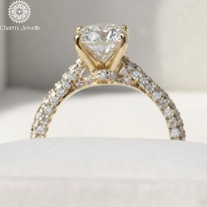 Charm Jewells IGI Certified 3 GM <b>Silver</b> Gold Plated Cushion Cut Moissanite <b>Eternity</b> Band <b>Ring</b> Prong Setting Women's Classic <b>Ring</b> - Product Image 3