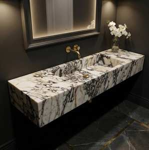 Lavabo de Mármol Calacatta Viola Moderno Tallado a Mano con Desagüe, Lavabo de Piedra Natural para Baño, para Uso en Hoteles y Almacenes - Product Image 1