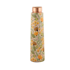Decorative Handmade Copper Water Bottle with <b>Clear</b> Meena Stone Print Artwork 1L Pure Copper Bottle for Ayurvedic and Health - Product Image 1