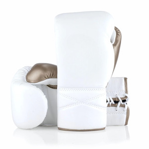 Gants de boxe en cuir blanc à lacets pour adultes, équipement d'entraînement respirant - Product Image 4