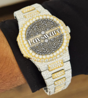 Montre-bracelet de luxe analogique en acier inoxydable, entièrement sertie de diamants Moissanite VVS bicolores, unisexe, tendance