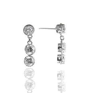 Boucles d'oreilles pendantes en argent sterling 925 avec trois diamants, magnifiques boucles d'oreilles pour femmes et filles, à porter lors de mariages et de fêtes - Product Image 2