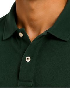Camisa Polo Personalizada para Hombre en Verde Oscuro, Manga Corta, Tela Piqué de Algodón, Diseño Liso Informal, Cuello Clásico, Verano - Product Image 3