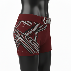 Shorts pour femmes en tissu polyester et élasthanne premium, design à empiècements extensibles, logo personnalisé en strass. - Product Image 4