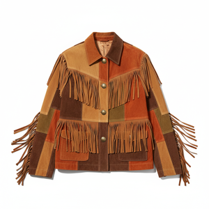 Premium Patchwork Fringe <b>Suede</b> Leather <b>Jacket</b> - Bohemian Western Style - Product Image 1