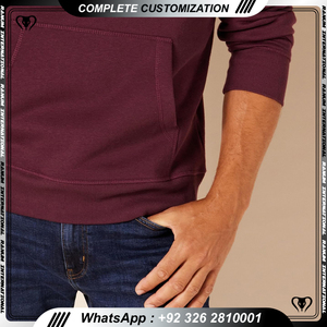 Sweat-shirt à capuche pour homme, couleur bordeaux, coupe classique, couleur unie, style décontracté, automne, coton tricoté, pull avec poche - Product Image 4