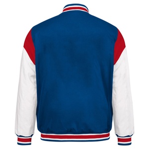 Veste universitaire pour homme bleu, rouge et blanc, style preppy, en toile, boutonnée, coupe classique, pour l'automne - Product Image 2