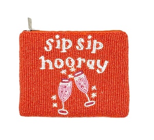 Bolso de fiesta con cuentas Sip Sip Hooray, Cartera de celebración color champán, Monedero para noche de chicas, Bolso de cuentas hecho a mano, Artesanía brillante - Product Image 1