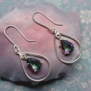 Mystic Topaz Silver <b>Earrings</b>, Pear Shape Gemstone Drop <b>Earrings</b>, 925 Sterling Silver Jewelry, Rainbow Crystal <b>Earrings</b>, Gift for - Product Image 3