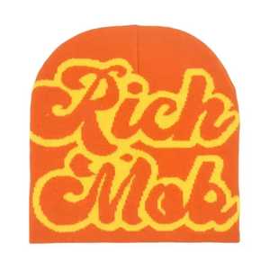 Gorro de Punto Jacquard Rich Mob, Transpirable, Impermeable, Rayas Naranja y Amarillo, Unisex, Estilo Urbano, Casual, Invierno, 56-58CM - Product Image 1