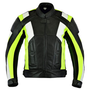 <b>Men's</b> Slim Fit Lightweight Faux Leather Motorbike <b>Jacket</b> with Stand Collar Zipper Closure Full Sleeves Neon Green <b>Letter</b> Print - Product Image 1