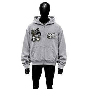 Sudadera con Capucha y Cierre de Cremallera para Hombre, Color Gris, con Diseño Estampado Frontal, Corte Regular, Estilo Casual, Moda Urbana, Cómoda, de Alta Calidad - Product Image 1