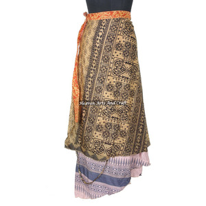 New India Vintage Silk Sari Beach Wear Wrap <b>Skirt</b> Women Wear Vintage Silk Sari <b>Long</b> Length Wrap Around <b>Skirt</b> 2 Layer Reversible - Product Image 6