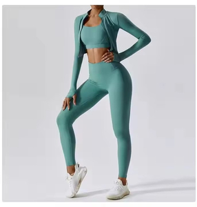 Ensemble de leggings de sport pour femmes à taille haute, respirant, extensible, anti-transpiration, manches longues, pour la salle de sport, l'entraînement et les activités sportives - Product Image 3