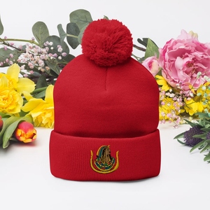 DOI Embroidered Beanie Red Pom Pom Premium Knit Christmas <b>Winter</b> <b>Cap</b> - Product Image 4