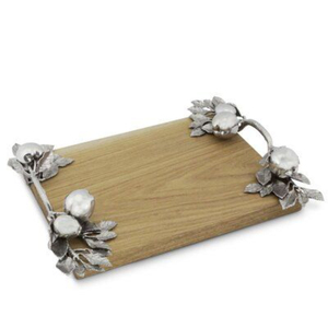 Customized Design Oval Shape Wooden Food Serving <b>Tray</b> With Siver Designer Metal Handles For <b>Snacks</b> Cookies Server <b>Tray</b> Platter - Product Image 2