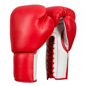 Gants de boxe en cuir rouge et noir avec fermeture à lacets pour adultes, équipement d'entraînement et de sparring - Product Image 4