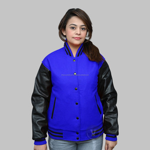 Veste universitaire en cuir de laine pour femmes, veste de baseball personnalisée OEM College Letterman, veste vierge personnalisée pour l'équipe et l'école, vente en gros - Product Image 2