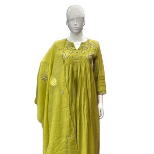 Pure Cotton Kurti Set with Thread Mirror Work Fancy Cotton Pant Bottom with Pure <b>Organza</b> Duppata Suit - Product Image 1