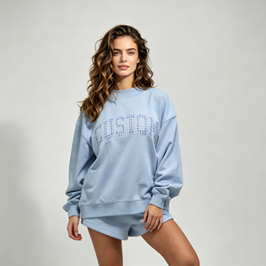 Sudadera Oversize de Algodón Azul Claro para Mujer, Cuello Redondo, Hombros Caídos, Estampado de Letras Personalizado, Transpirable, para Otoño - Product Image 5