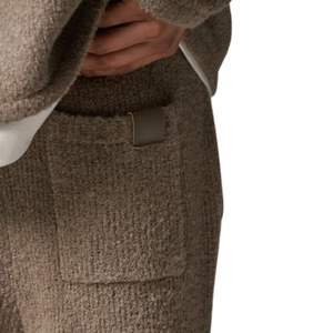 Pantalon en tricot bouclé marron décontracté à taille élastique, texture douce, coupe décontractée, bas de pyjama confortable, style unisexe - Product Image 3