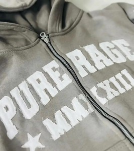 Sudadera con capucha roja vintage para hombre al por mayor, con cremallera, estampado gráfico, estilo urbano, logotipo personalizado, algodón, forro polar, ecológica - Product Image 2