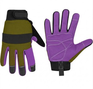 Gants de travail en PU vert et violet avec bracelet réglable, bouts de doigts texturés antidérapants, gants de sécurité polyvalents - Product Image 5
