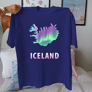 Camiseta de mujer de algodón puro con silueta de luces del norte de Islandia ajuste cómodo - Product Image 5