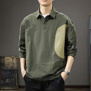 เสื้อโปโลแฟชั่นสตรีทสไตล์หลวมๆ ไซส์ใหญ่ สำหรับฤดูใบไม้ผลิ ใส่เที่ยวกลางแจ้ง คอปก แขนยาว ผู้ชาย สไตล์ลำลอง เก๋ๆ แบบเกาหลี - Product Image 4