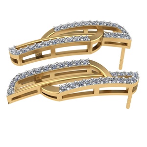 Pendientes de Diamantes Geometric Diva, Corte Redondo, en Oro Amarillo, Diseño Clásico para Mujer, Uso Diario - Product Image 3